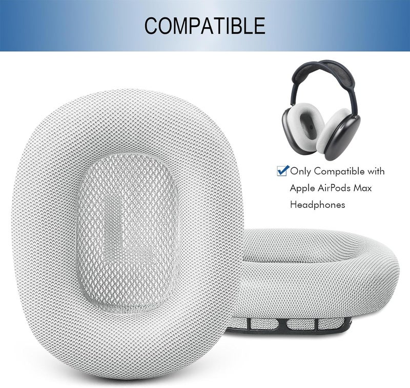 GEVO Upgraded Ear Cushions Replacement Earpads for Apple AirPods Max Headphones, Protein Leather Ear Pads Ear Covers Cups with Memory Foam and Magnet for AirPods Max (Silver) - Image 2
